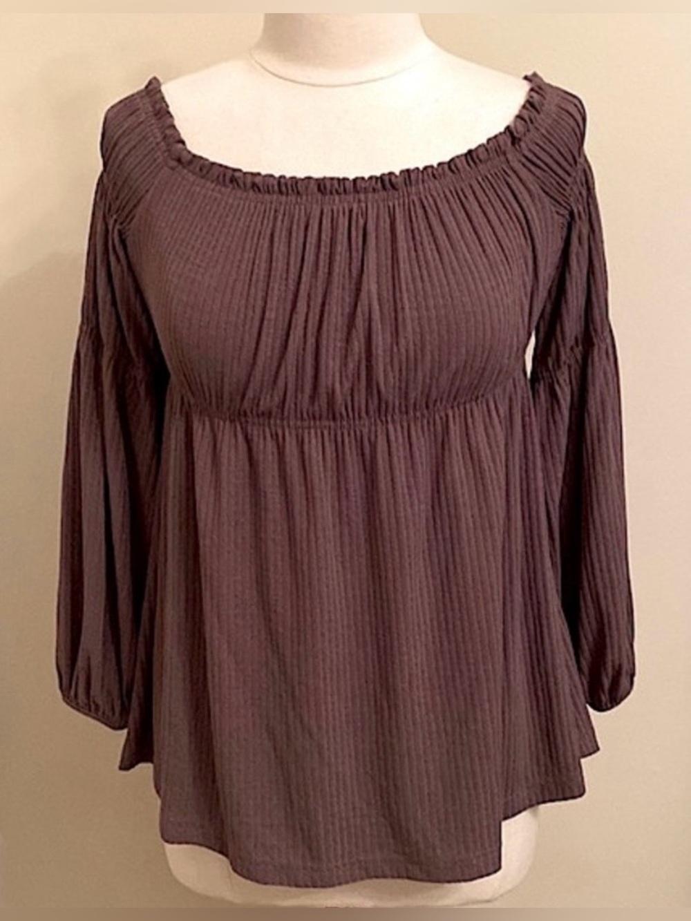 Maurices Purple Brown Ribbed M Earthy Dark Cottagecore Boho Chic Peasant Top